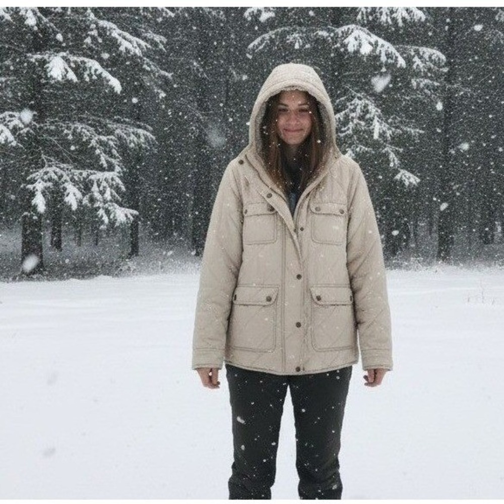 Altered State Cream Color Sherpa Lined Puffer Jacket  Front Zipper/Snap Closure.